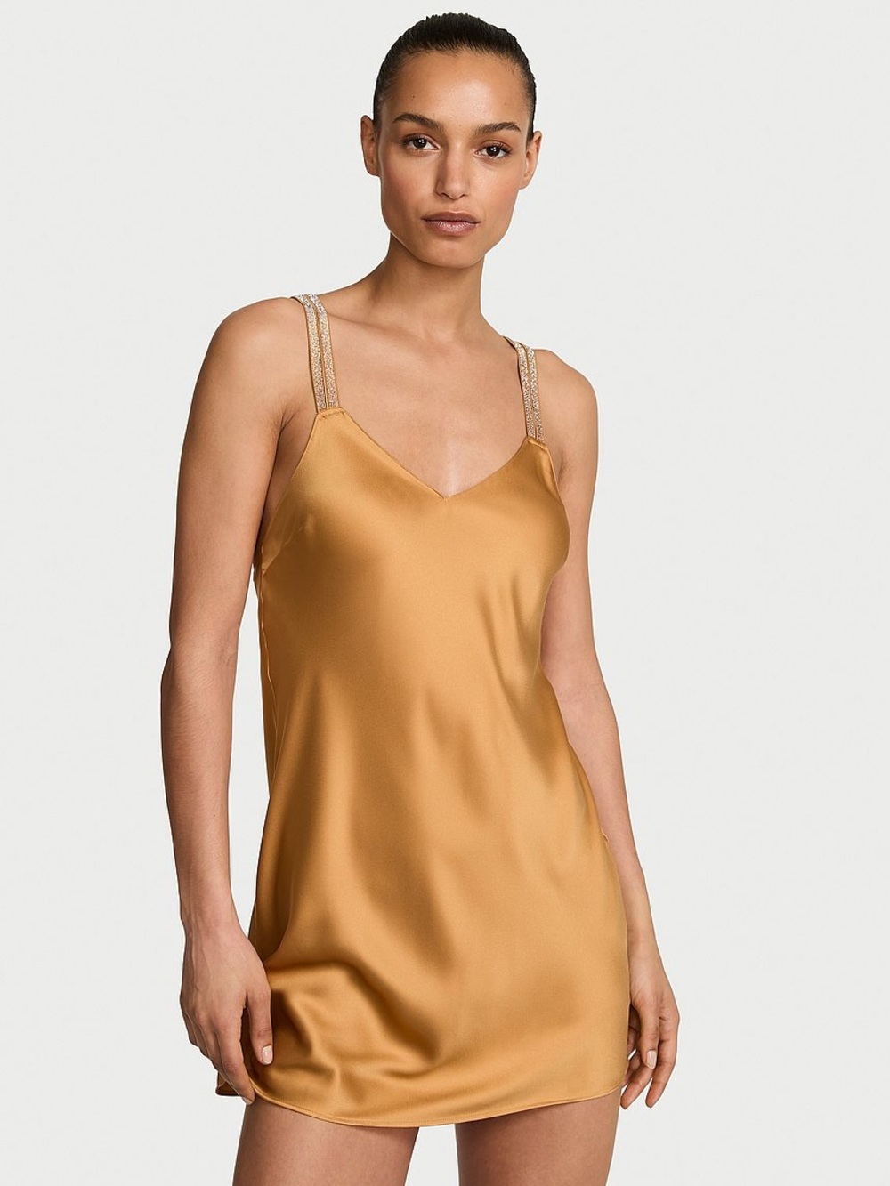 Victoria's Secret Gradient Shine Strap Satin Slip Dress in Palomino Gold Size XL